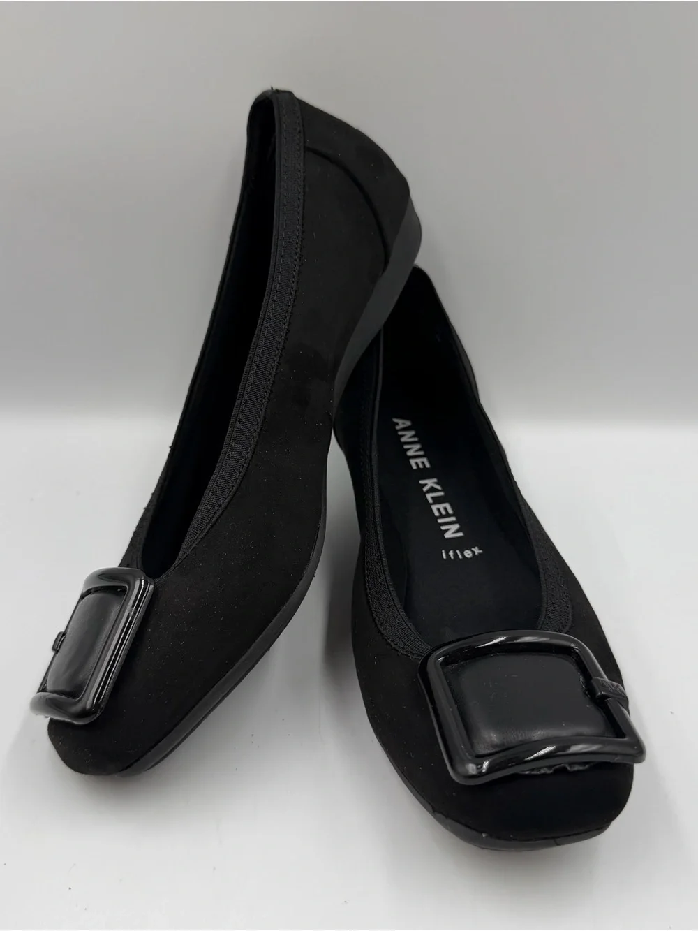 Anne Klein Iflex Umari Black Ballet Flat Large Buckle Womens 6M Faux Suede